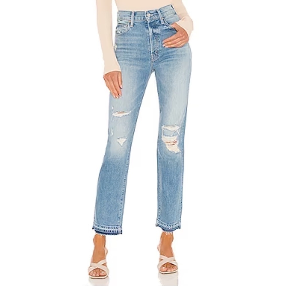 MOTHER High Waisted Hiker Hover Undone Hem in On My Knees B1687